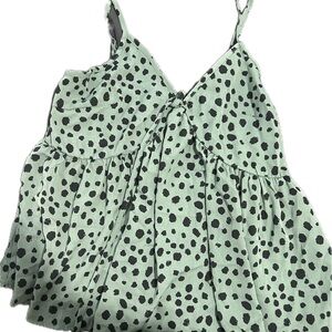 Green Camisole with Tiered Tie Front and Black Spots